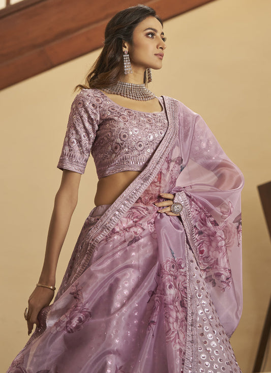 Trendsetting Lilac Pink Silk Sequins Wedding Lehenga Choli
