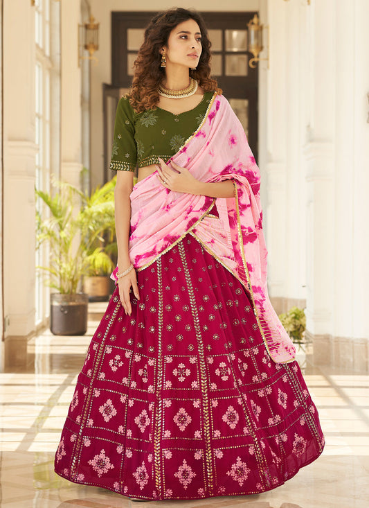 Trendsetting Raspberry Pink Georgette Embroidered Designer Lehenga Choli