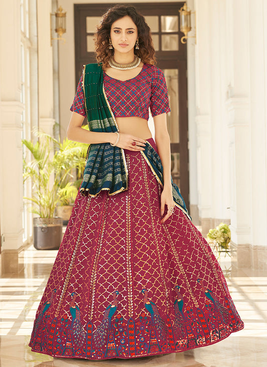 Vibrant Wine Georgette Embroidered Designer Lehenga Choli