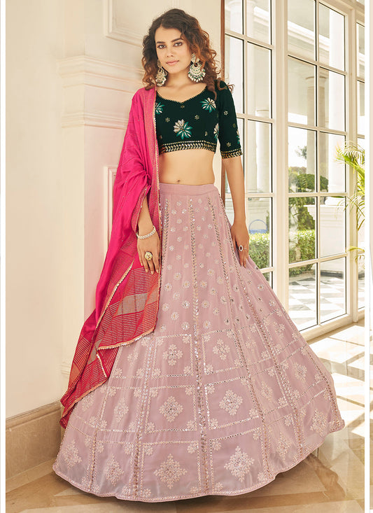 Fabulous Dusty Pink Georgette Embroidered Designer Lehenga Choli