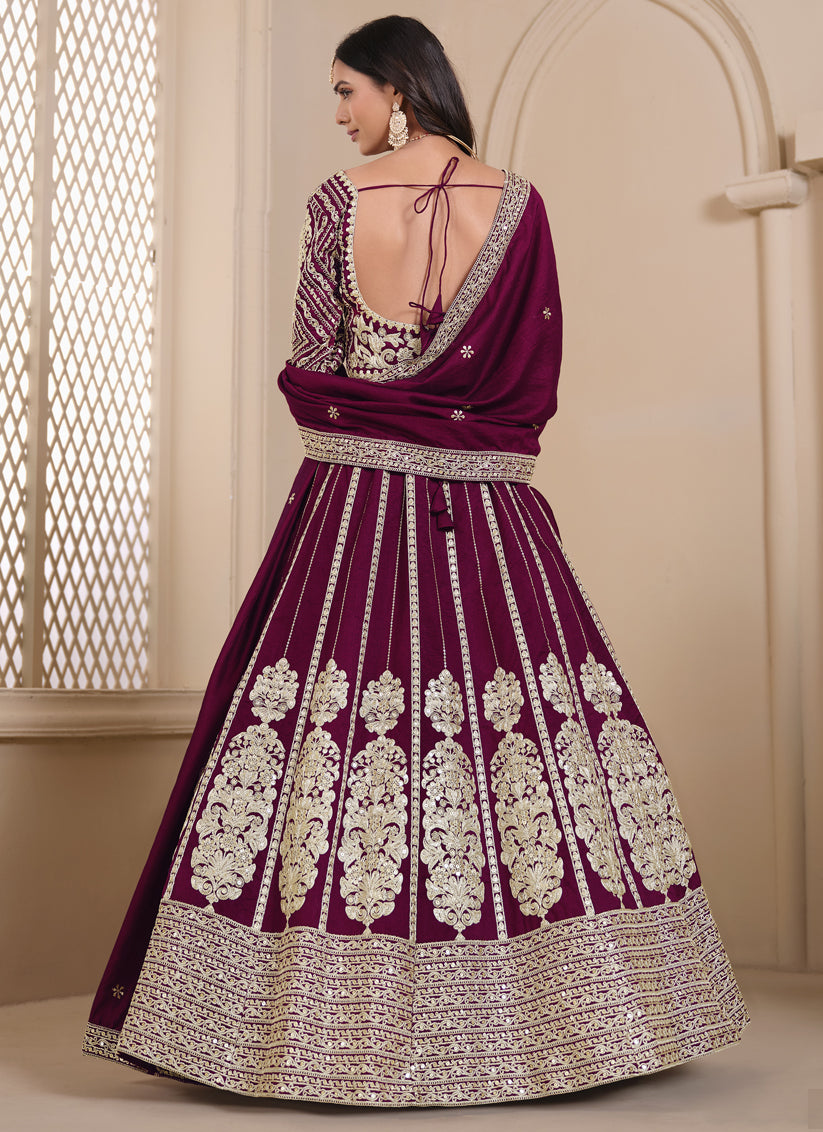 wine shimmer art silk embroidered lehenga choli