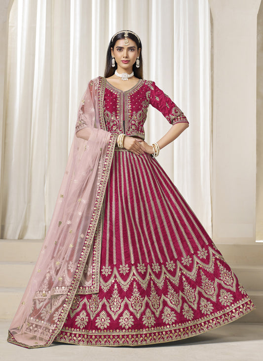Gorgeous Raspberry Pink Art Silk Embroidered Wedding Lehenga Choli Set