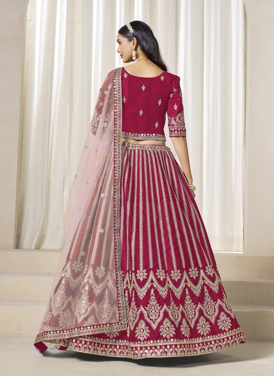 Gorgeous Raspberry Pink Art Silk Embroidered Wedding Lehenga Choli Set
