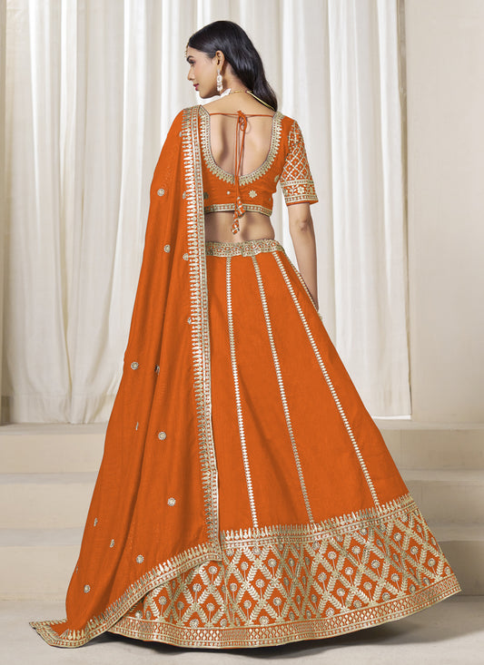 Astonishing Orange Art Silk Lehenga Choli Set for Wedding