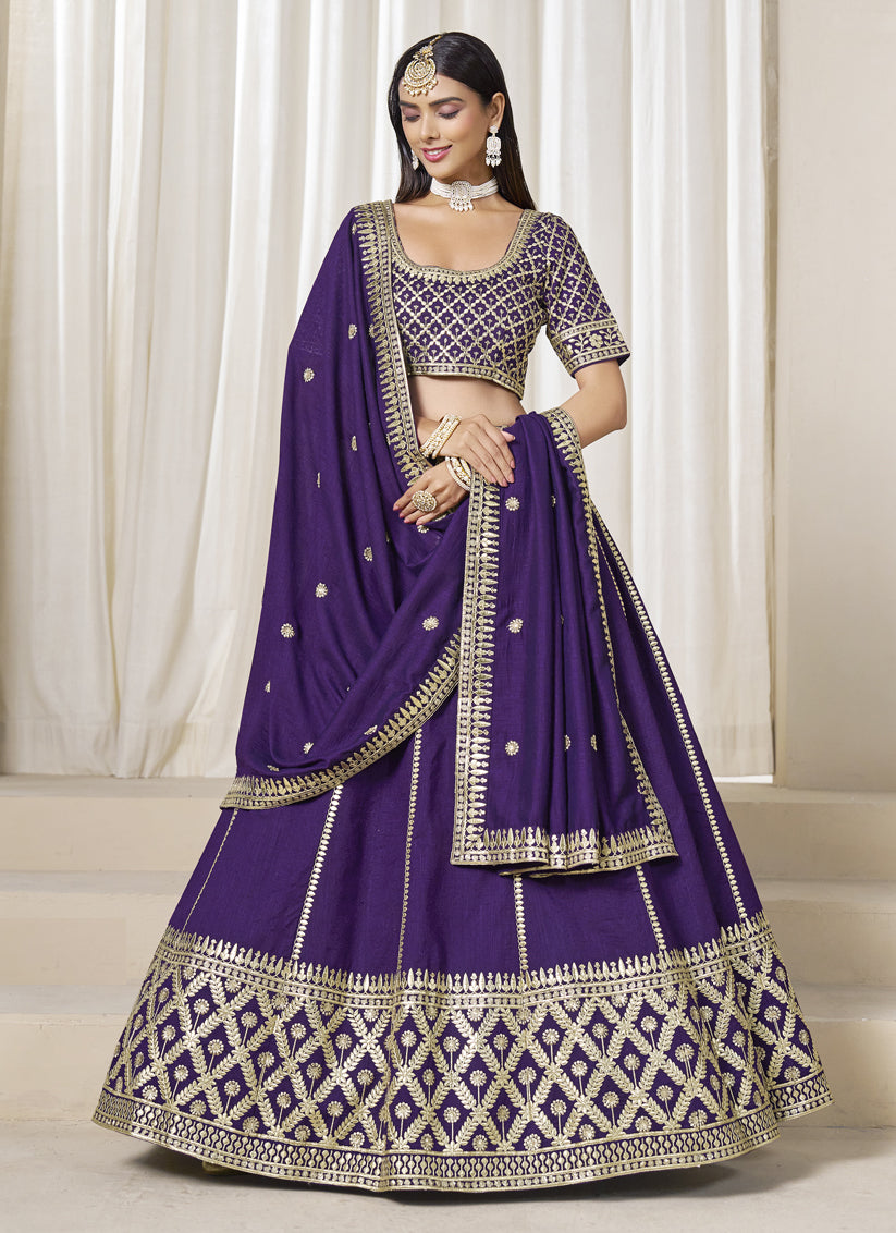 Unique Purple Art Silk Lehenga Choli Set for Wedding
