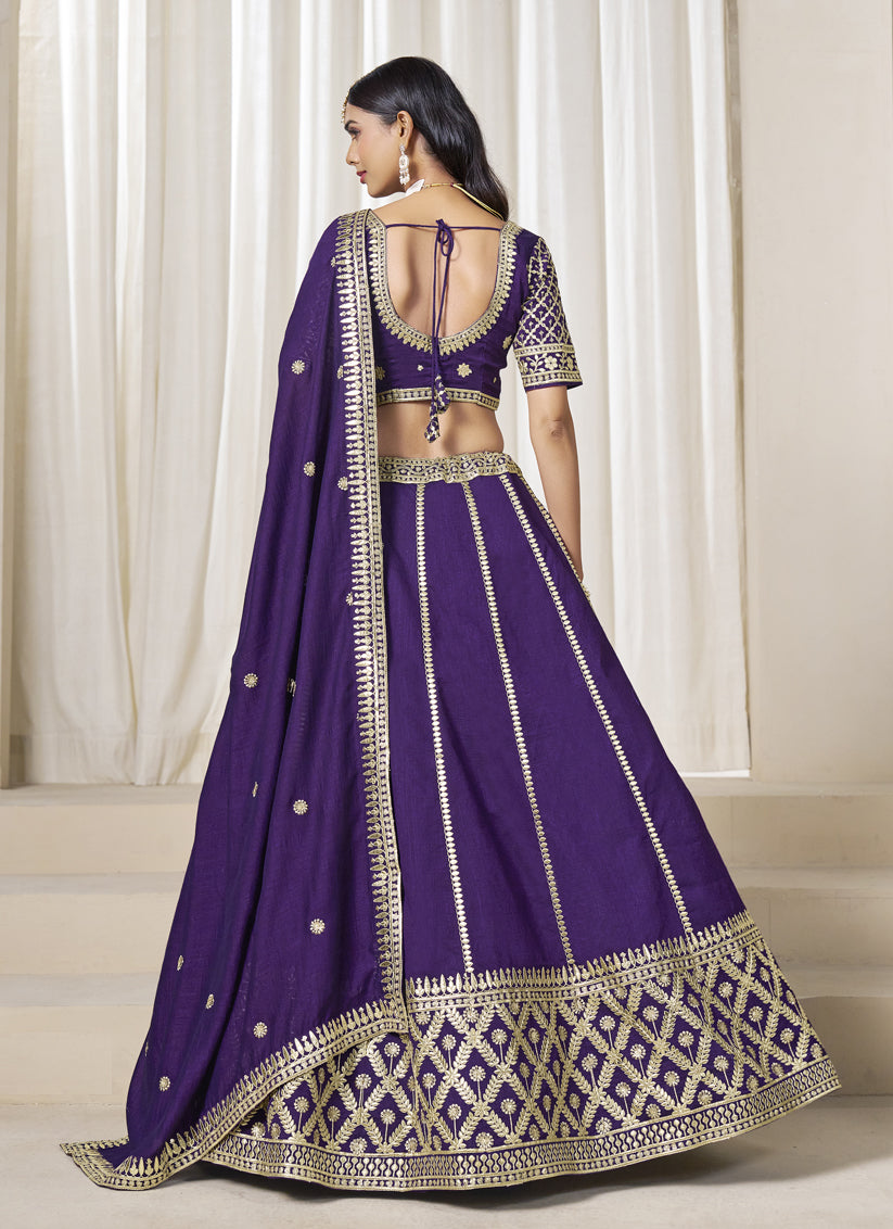 Unique Purple Art Silk Lehenga Choli Set for Wedding