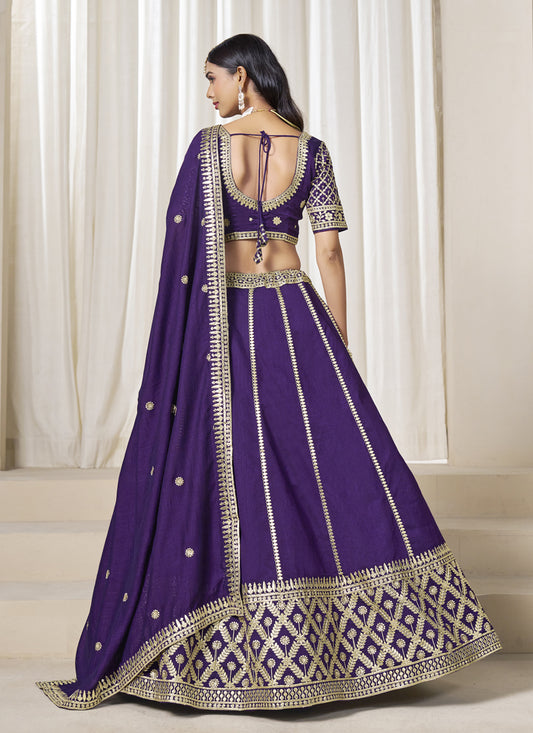 Unique Purple Art Silk Lehenga Choli Set for Wedding