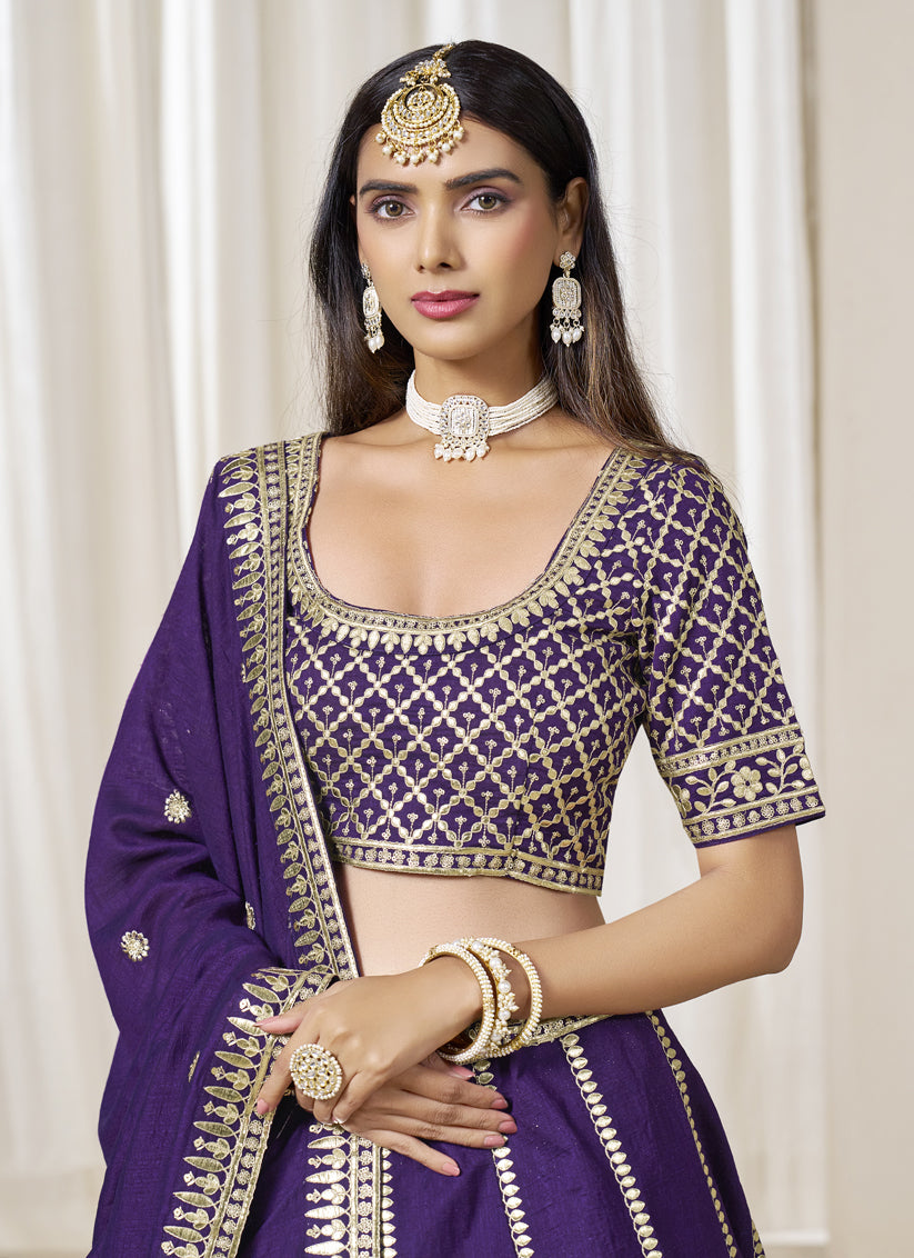 Unique Purple Art Silk Lehenga Choli Set for Wedding