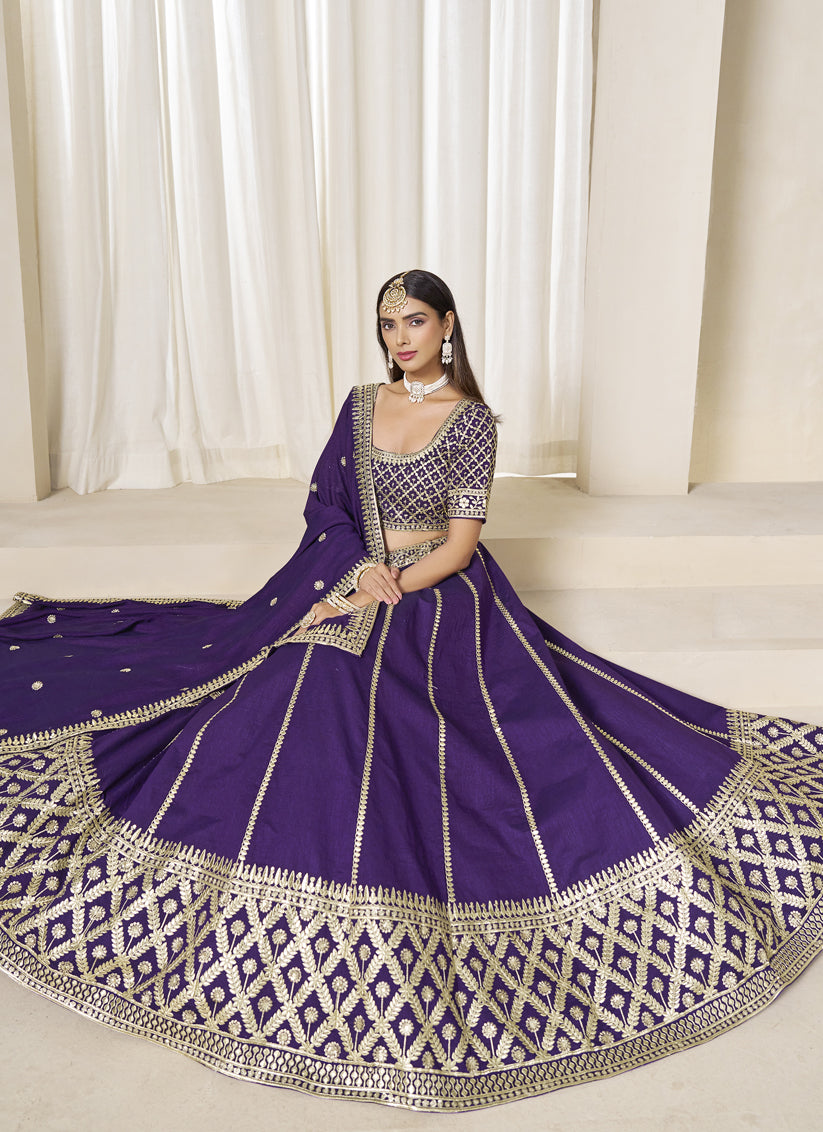 Unique Purple Art Silk Lehenga Choli Set for Wedding