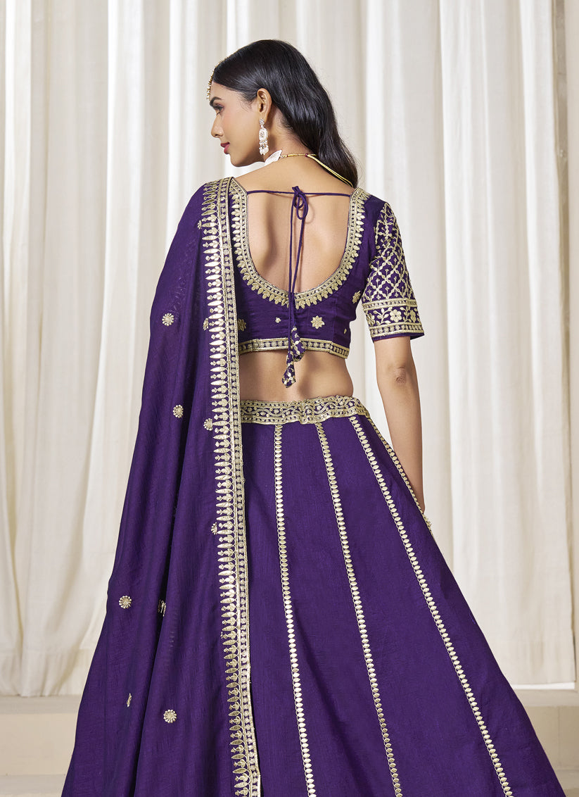 Unique Purple Art Silk Lehenga Choli Set for Wedding