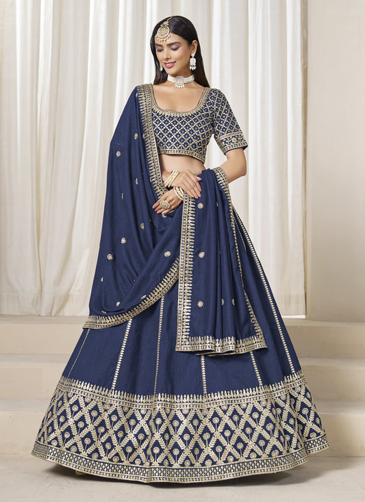 Incredible Prussian Blue Art Silk Lehenga Choli Set for Wedding