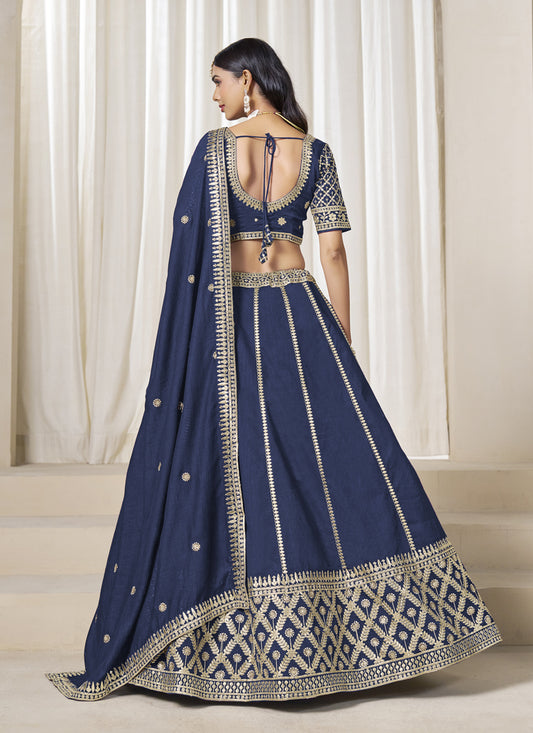 Incredible Prussian Blue Art Silk Lehenga Choli Set for Wedding