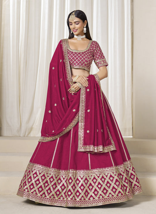 Spectacular Raspberry Pink Art Silk Lehenga Choli Set for Wedding