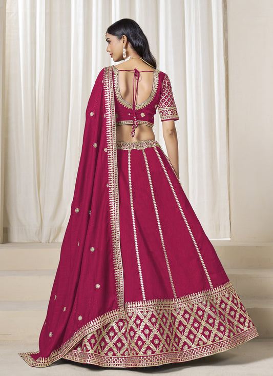 Spectacular Raspberry Pink Art Silk Lehenga Choli Set for Wedding