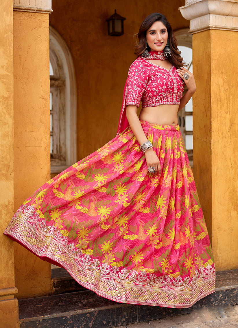Charming Rani Pink Tabby Silk Embroidered Lehenga Choli set