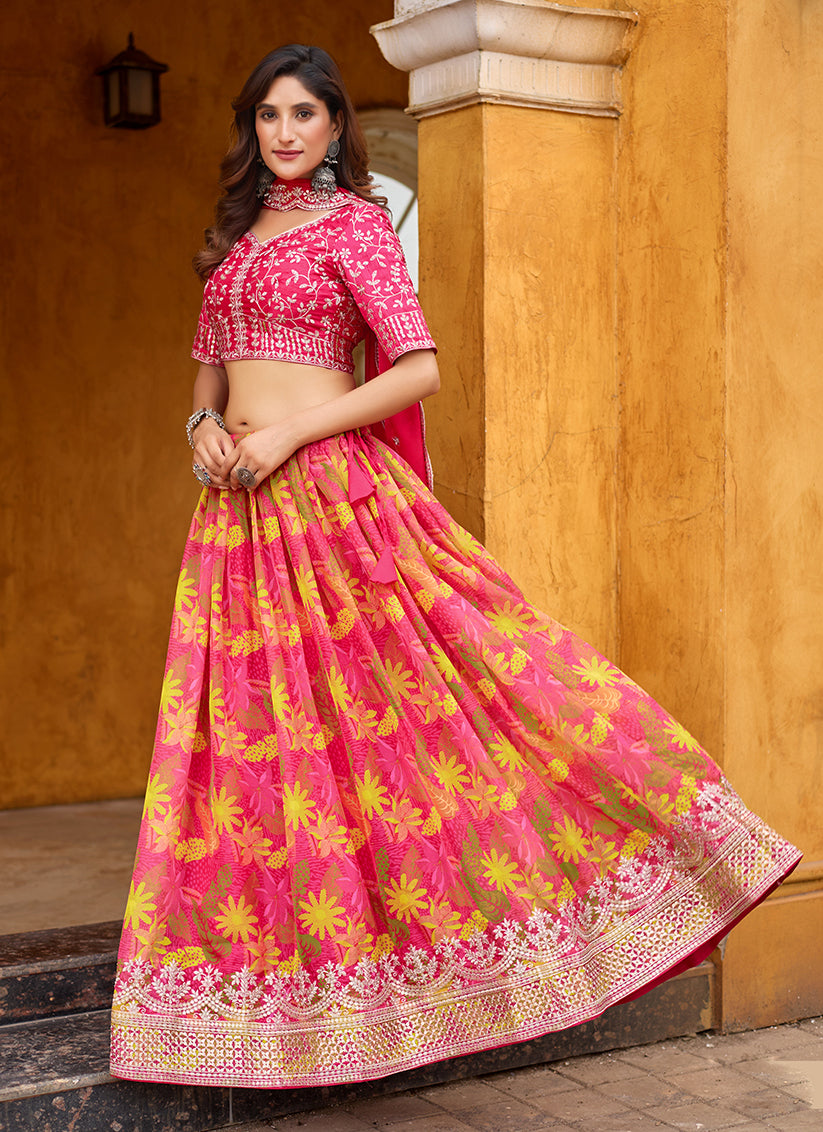Charming Rani Pink Tabby Silk Embroidered Lehenga Choli set