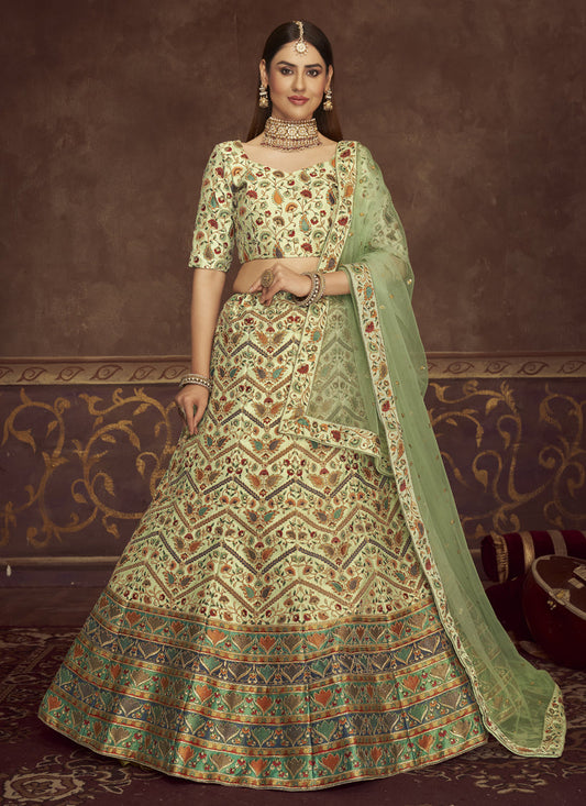 Bewitching Pastel Green Art Silk Embroidered Wedding Lehenga Choli