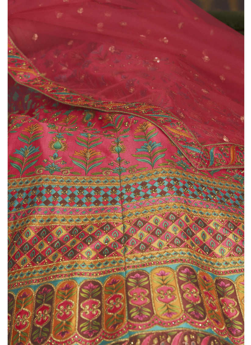 Mesmerizing Pink Art Silk Embroidered Wedding Lehenga Choli