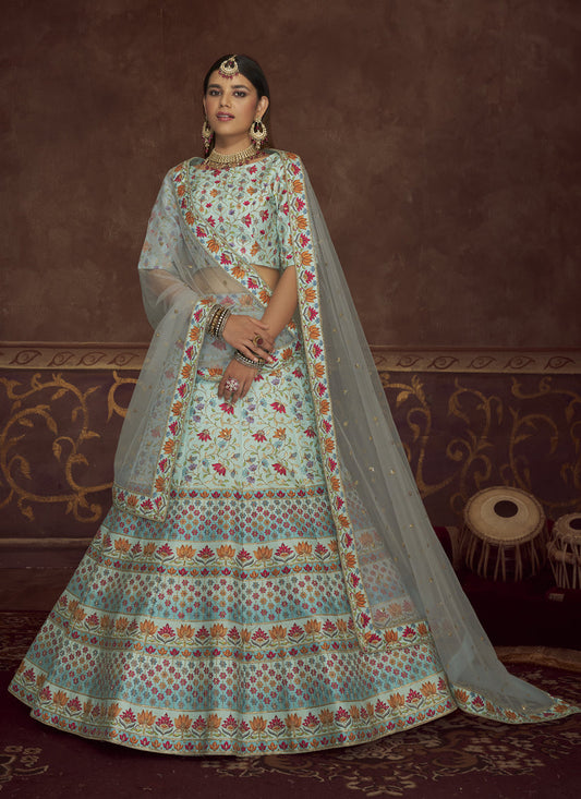 Amazing Breeze Blue Art Silk Embroidered Wedding Lehenga Choli
