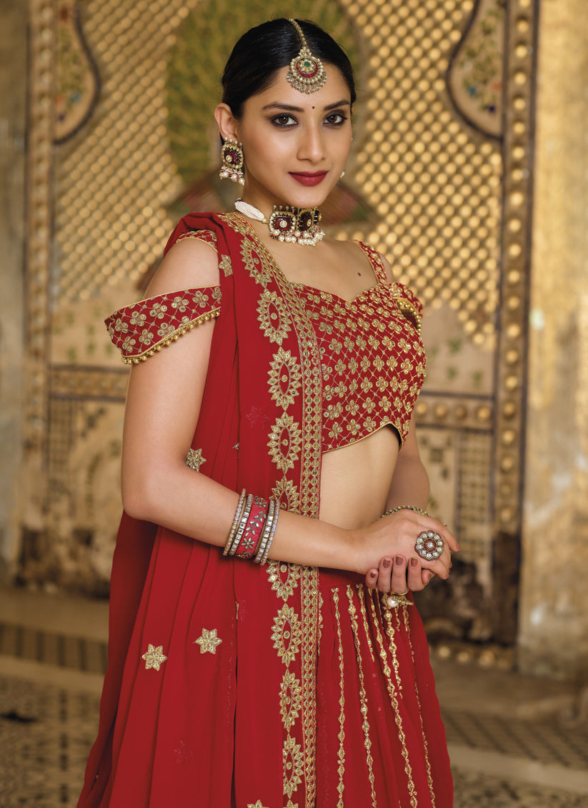 Red Georgette Sequins Wedding Lehenga Choli