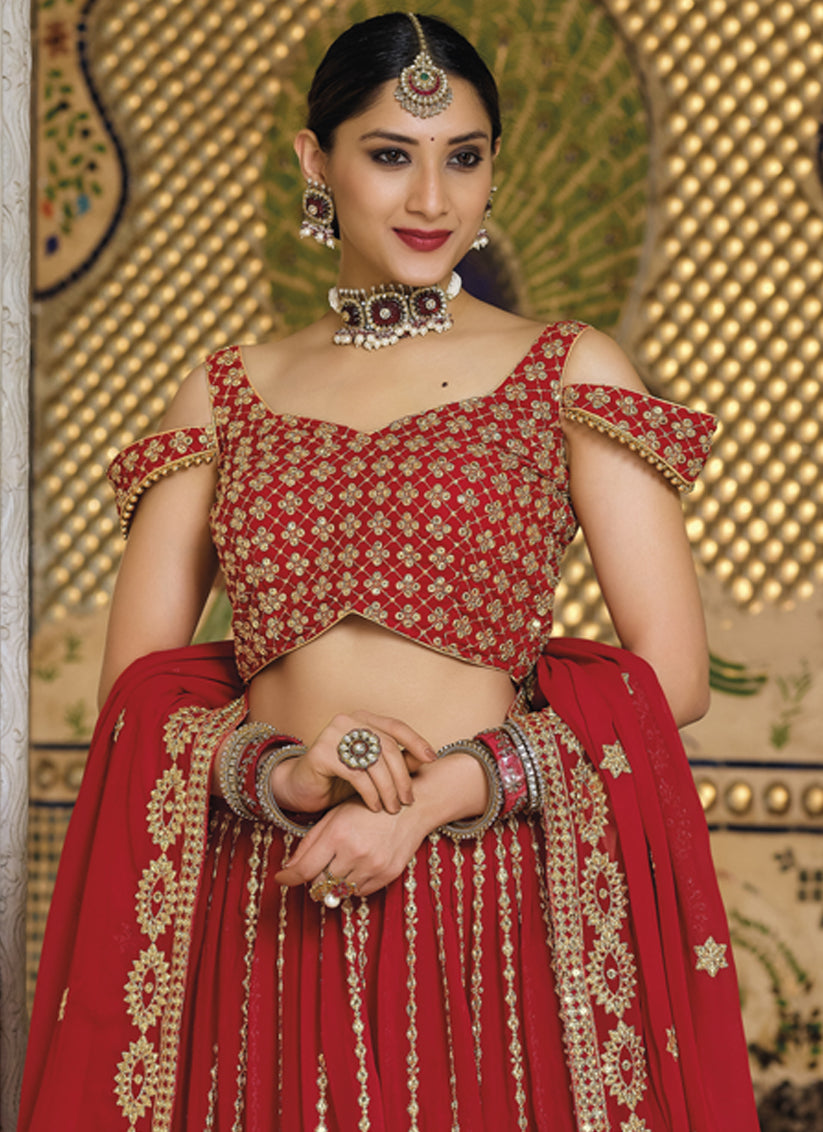 Red Georgette Sequins Wedding Lehenga Choli