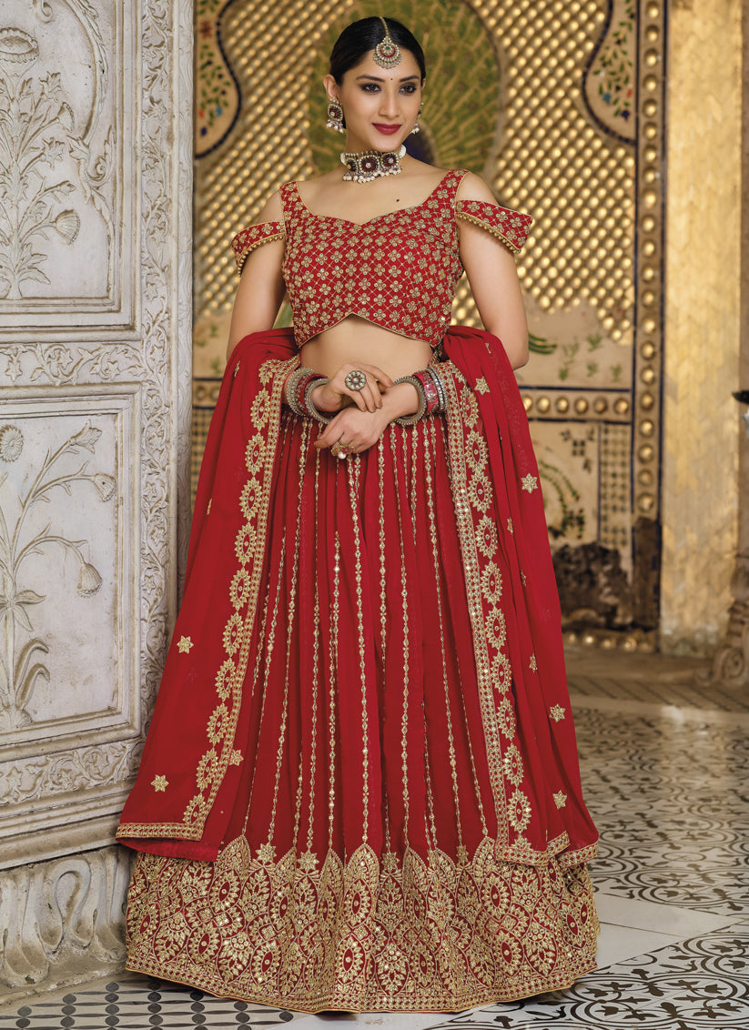 Red Georgette Sequins Wedding Lehenga Choli