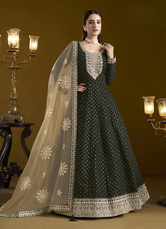 black chanderi butti embroidered anarkali suit