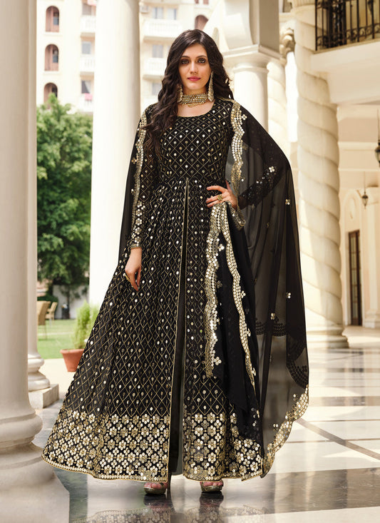 Beautiful Black Georgette Embroidered Pant Kameez