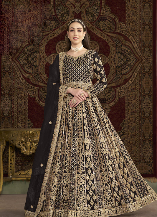 black havy embroidered net anarkali suit for festival
