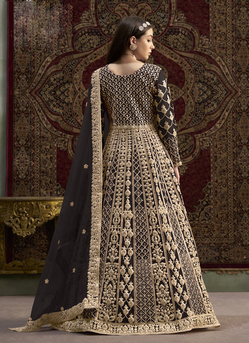 black havy embroidered net anarkali suit for festival