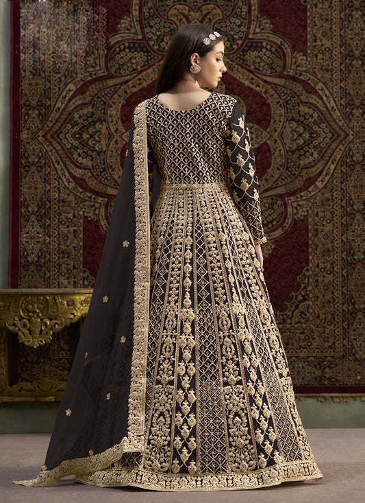 black havy embroidered net anarkali suit for festival