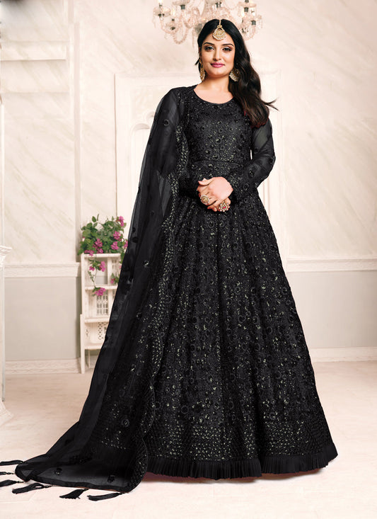 Marvelous Black Net Sequined Designer Anarkali Suit