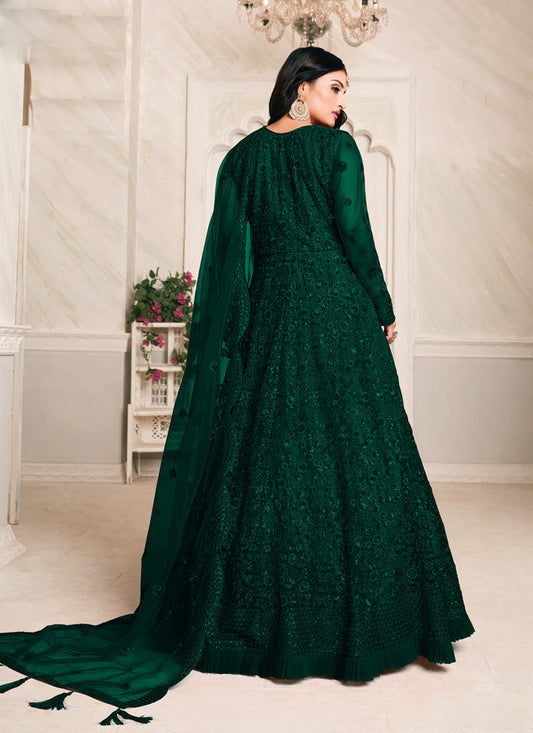 Ravishing Bottle Green Net Sequined Designer Anarkali Suit