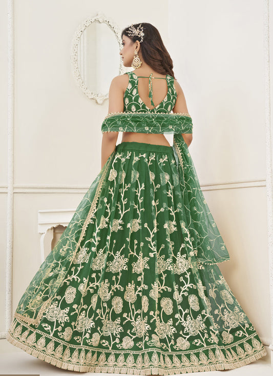Green Net Embroidered Lehenga Choli