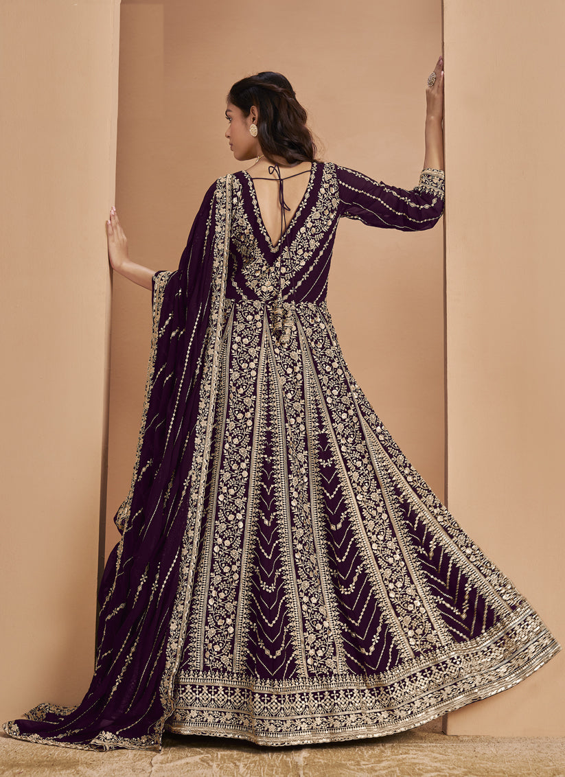 violet faux georgette heavy embroidered anarkali suit