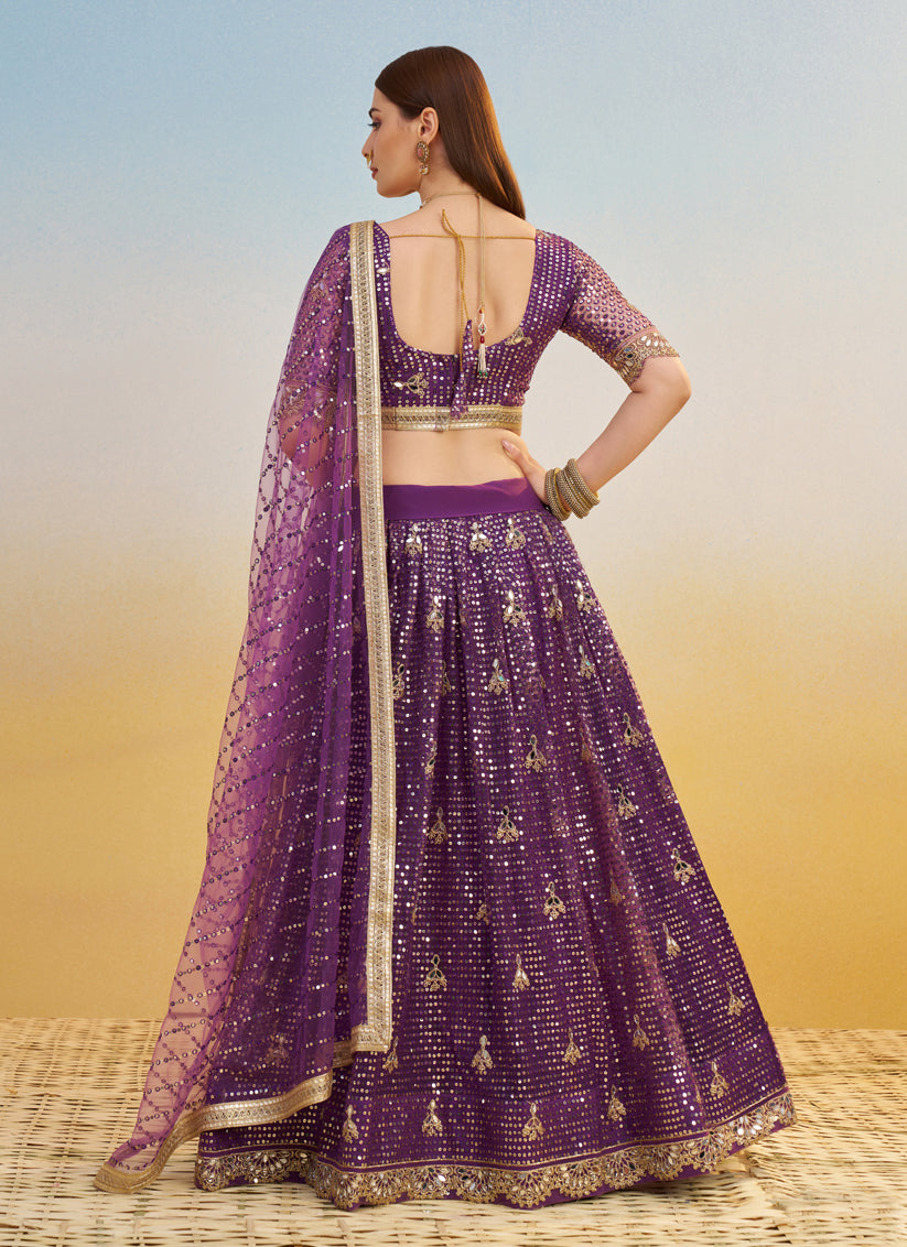 Outstanding Wine Net Designer Embroidered Lehenga Choli Set