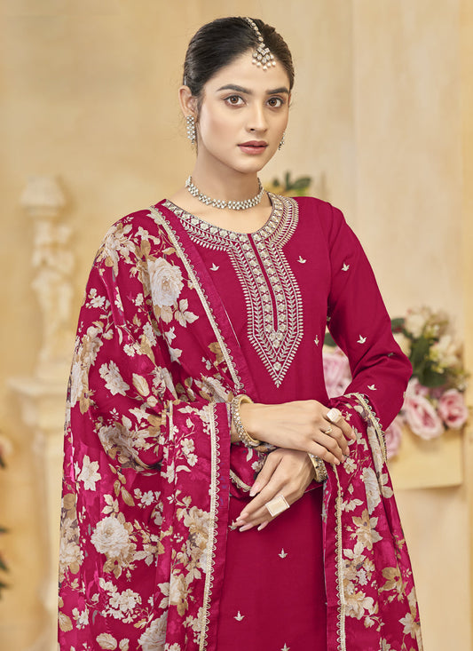 pink roman silk embroidered readymade palazzo suit