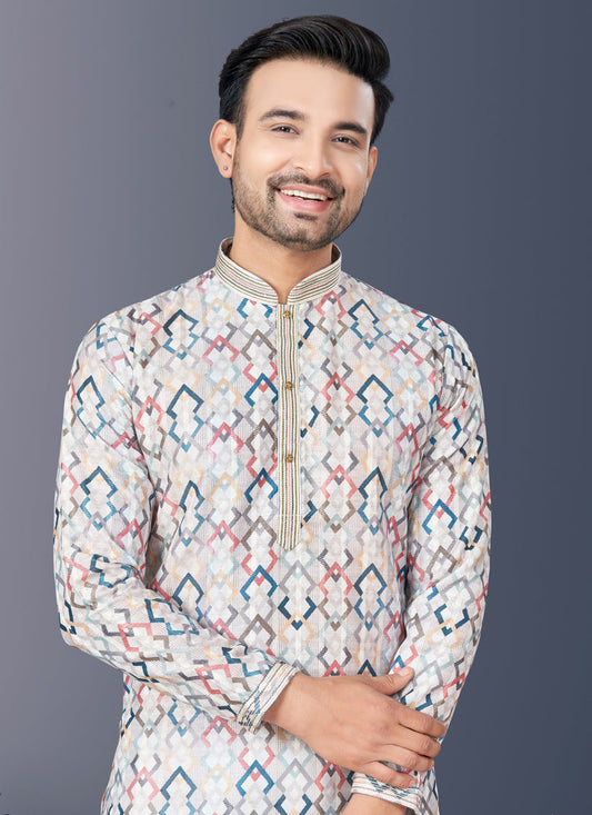 Multicolor Rayon Lucknowi Mens Kurta Pajama Set