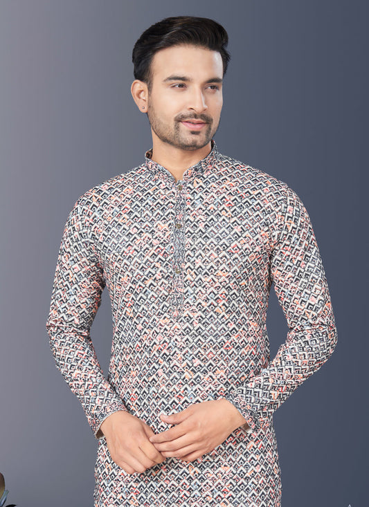 Multicolor Rayon Lucknowi Mens Kurta Pajama Set