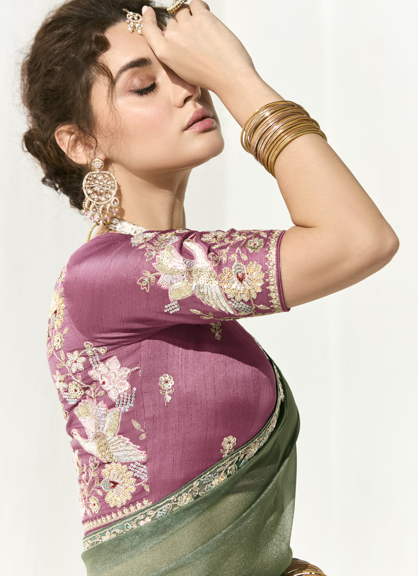 Marvelous Mint Green Tissue Embroidered Designer Wedding Saree
