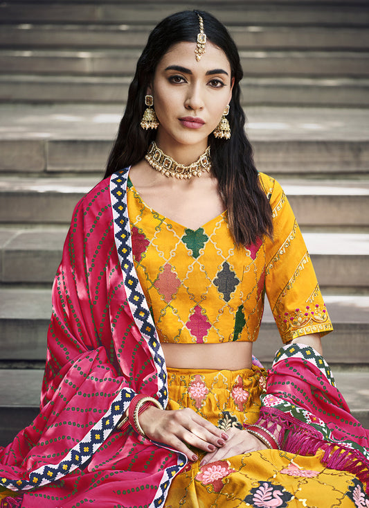 Delightful Golden Yellow Silk Embroidered Designer Lehenga Choli