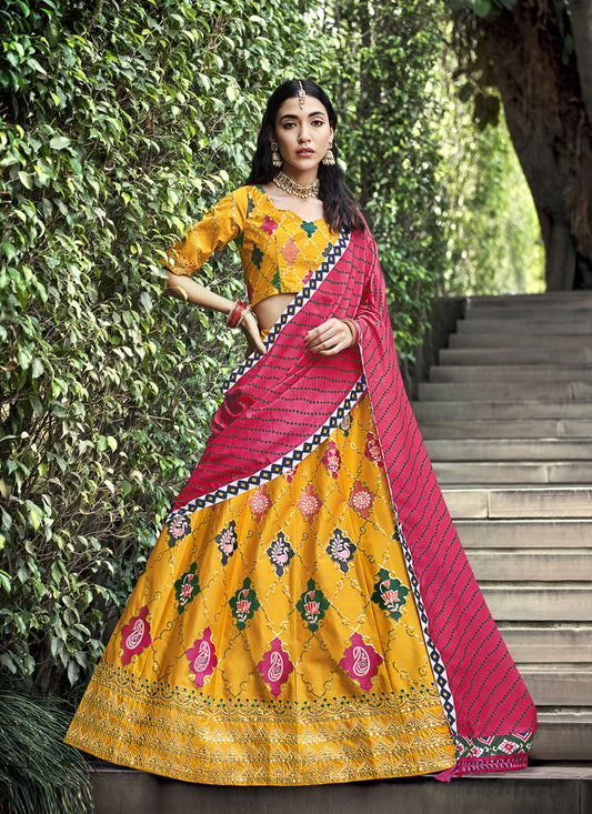 Delightful Golden Yellow Silk Embroidered Designer Lehenga Choli