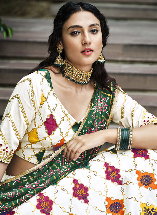 Astonishing Off White Silk Embroidered Designer Lehenga Choli