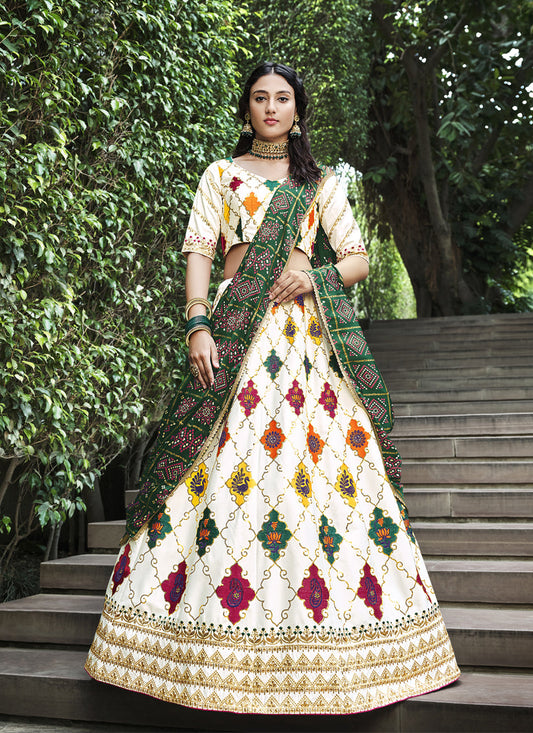 Astonishing Off White Silk Embroidered Designer Lehenga Choli