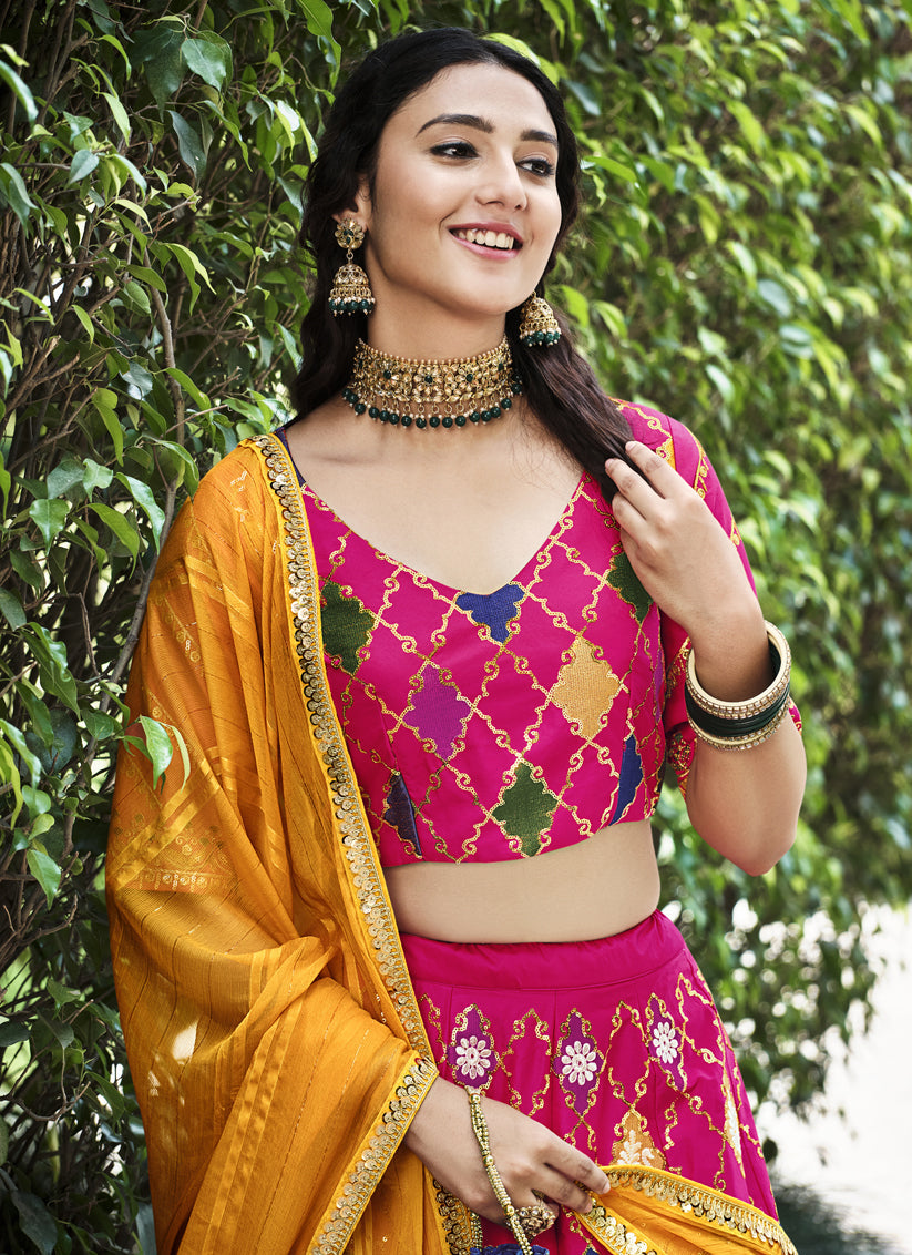 Wonderful Rani Pink Silk Embroidered Designer Lehenga Choli