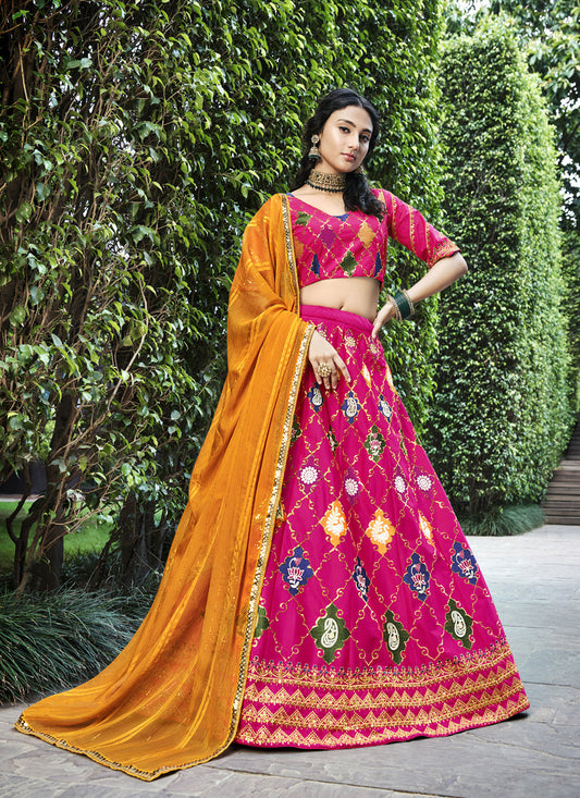 Wonderful Rani Pink Silk Embroidered Designer Lehenga Choli