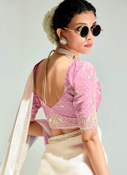 Charming Multicolor Organza Tissue Embroidered Designer Wedding Saree