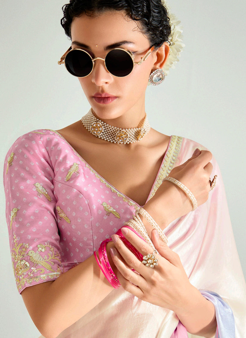Charming Multicolor Organza Tissue Embroidered Designer Wedding Saree