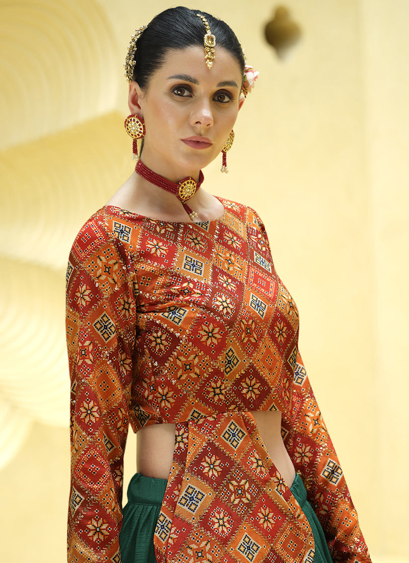 Delightful Pine Green Chinnon Silk Embellished Designer Lehenga Choli