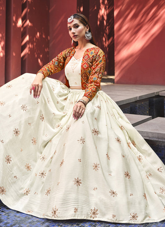 Amazing Ivory Chiffon Lehenga Choli with Jacket